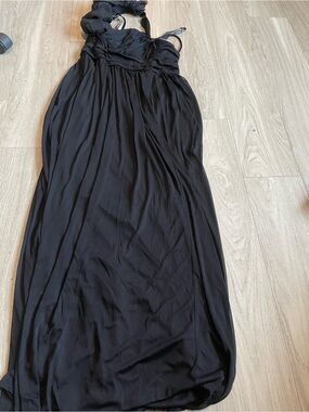 AB Studio Black One-Shoulder Ruffle Prom Dress